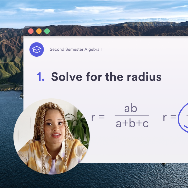 Math teacher provides context using a Loom vide or hwo to solve for the radius