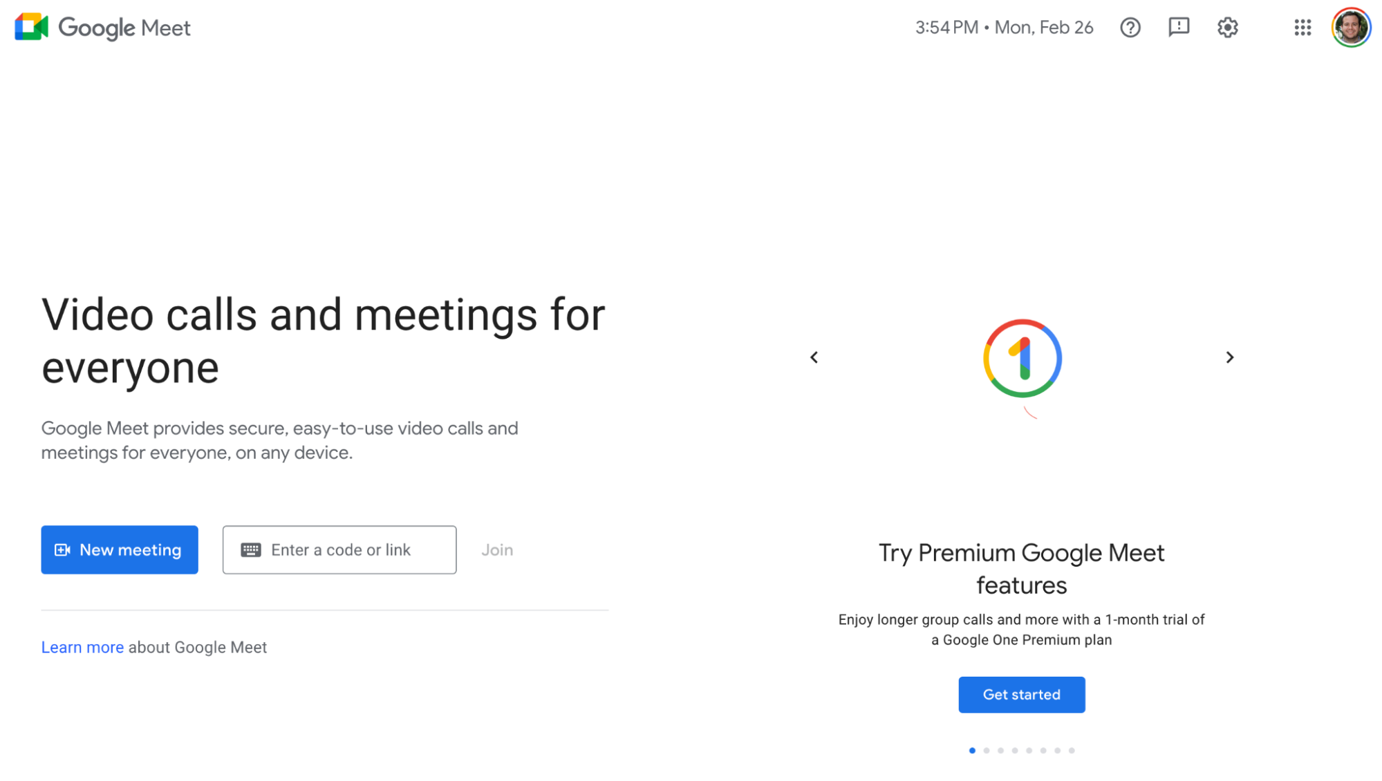 Google Meet Home Page