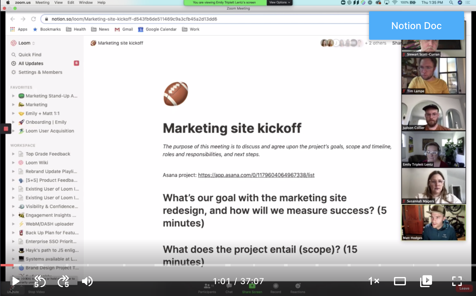 Marketing site kickoff call screenshot