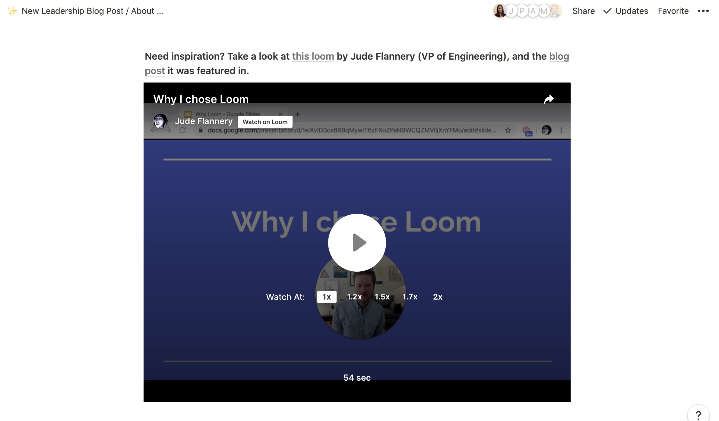 Screenshot of Notion embed loom