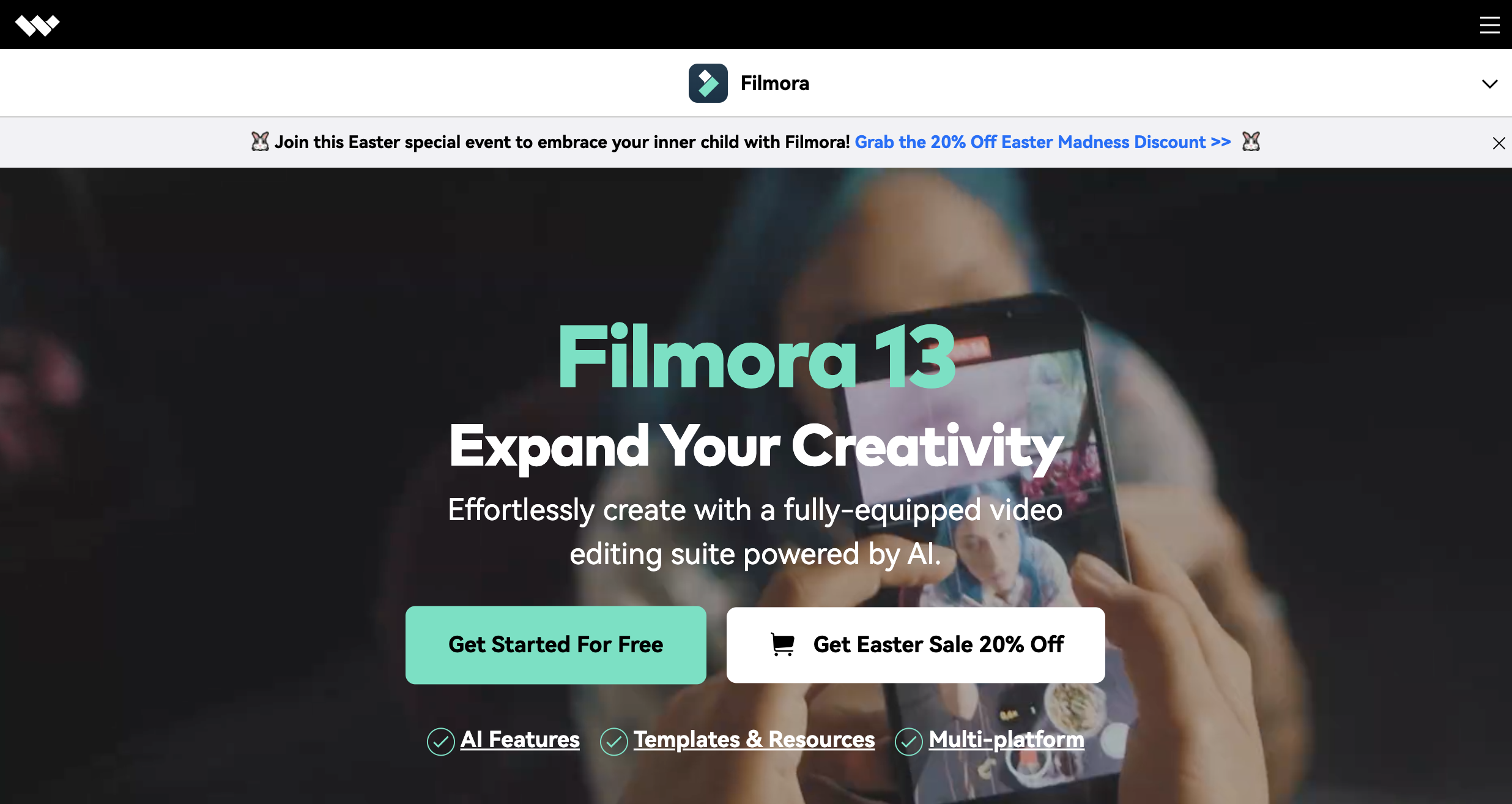 Filmora homepage